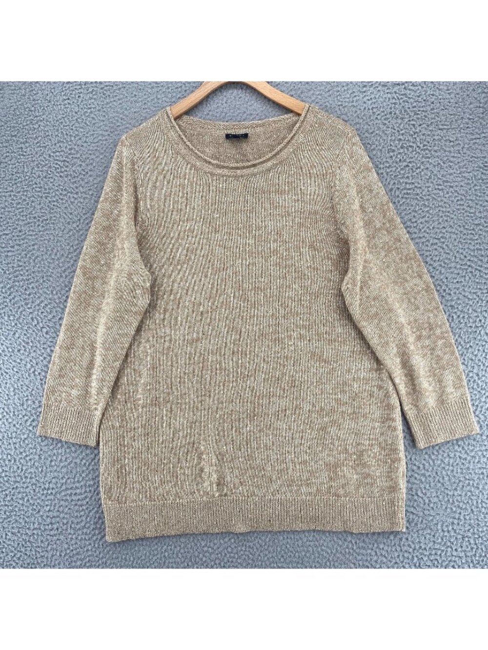Talbots Sweater Womens Extra Large Gold Sequins Tunic Stretch 3/4 Sleeves NWT